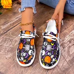 Halloween Shoes Sneakers w Ghosts, Pumpkins, Size 8 Black w colorful graffiti